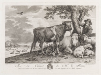KG 14842
<br/>
Een veehoeder, stier en ander vee onder een boom
<br/>
<em>Masquelier, Louis (1741-1811)</em>